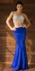 Bejeweled V-neck Mesh Top Fit-n-Flare Long Skirt Prom Dress in Royal Blue